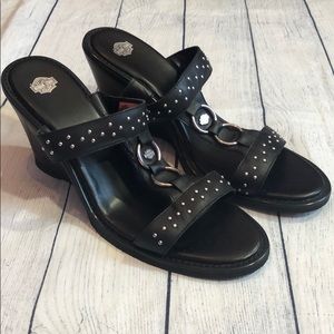 Harley Davidson Studded Leather Logo Wedge Sandals